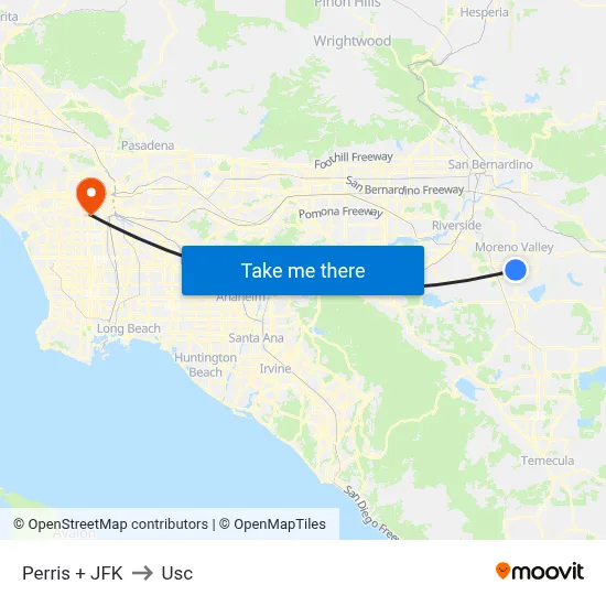Perris + JFK to Usc map