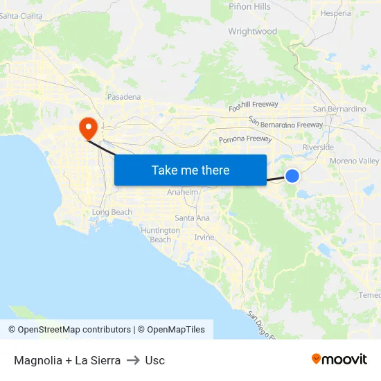 Magnolia + La Sierra to Usc map