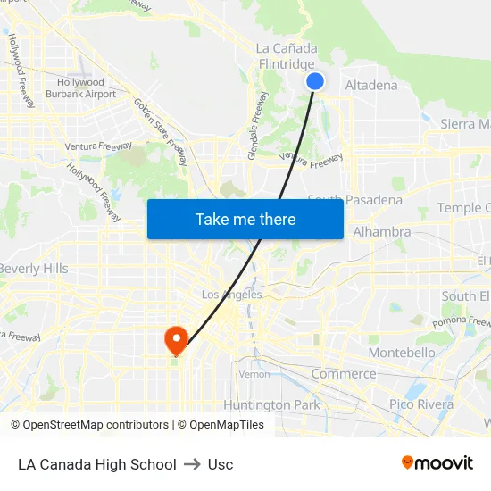LA Canada High School to Usc map