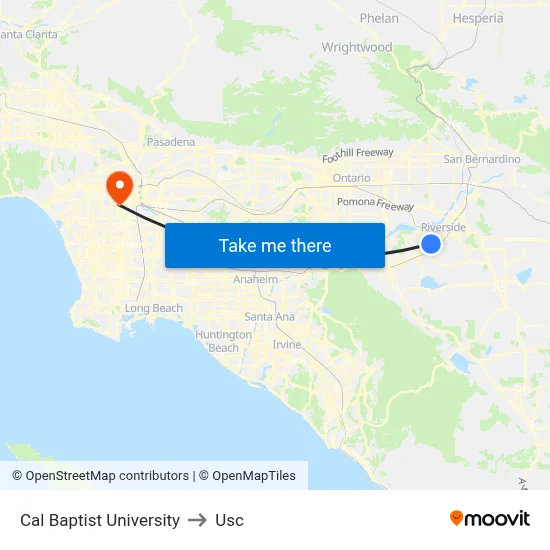 Cal Baptist University to Usc map
