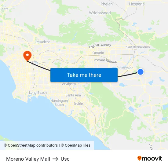 Moreno Valley Mall to Usc map