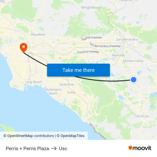 Perris + Perris Plaza to Usc map