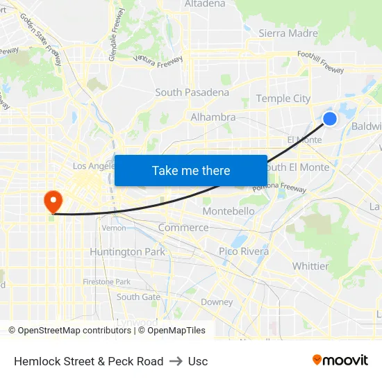Hemlock Street & Peck Road to Usc map