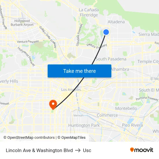 Lincoln Ave & Washington Blvd to Usc map
