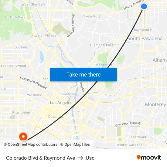 Colorado Blvd &  Raymond Ave to Usc map