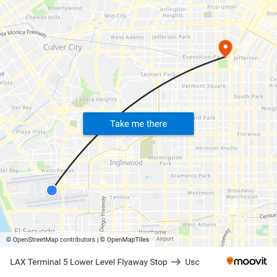 LAX Terminal 5 Lower Level Flyaway Stop to Usc map