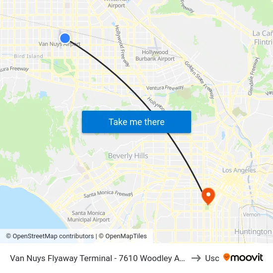 Van Nuys Flyaway Terminal - 7610 Woodley Ave to Usc map