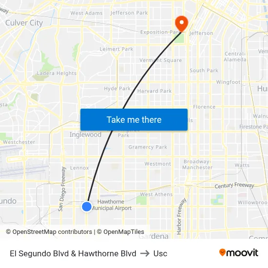 El Segundo Blvd & Hawthorne Blvd to Usc map