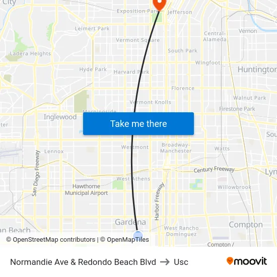Normandie Ave & Redondo Beach Blvd to Usc map