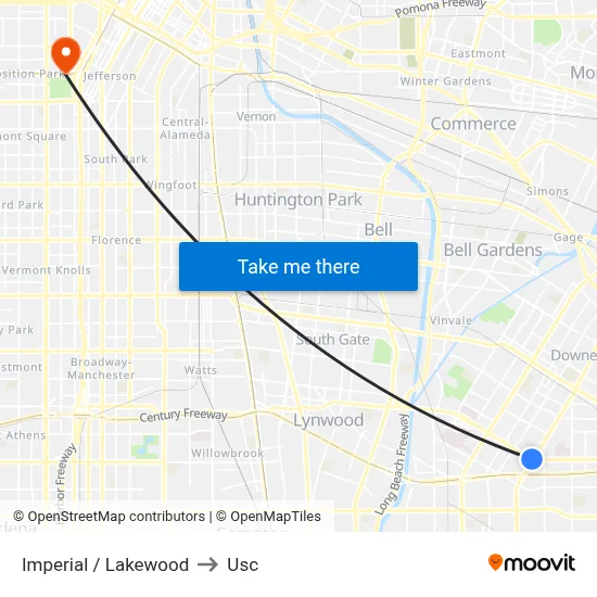 Imperial / Lakewood to Usc map