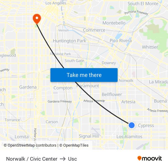 Norwalk / Civic Center to Usc map