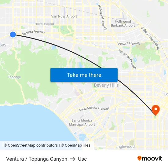 Ventura / Topanga Canyon to Usc map