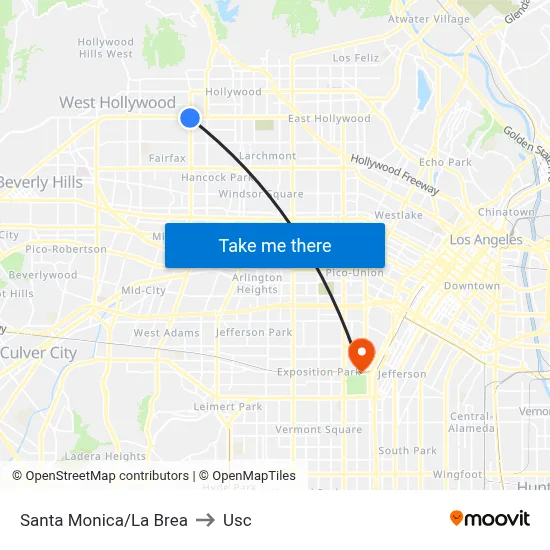 Santa Monica/La Brea to Usc map