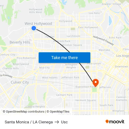 Santa Monica / LA Cienega to Usc map