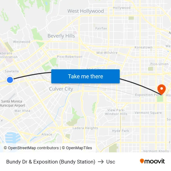 Bundy Dr & Exposition (Bundy Station) to Usc map