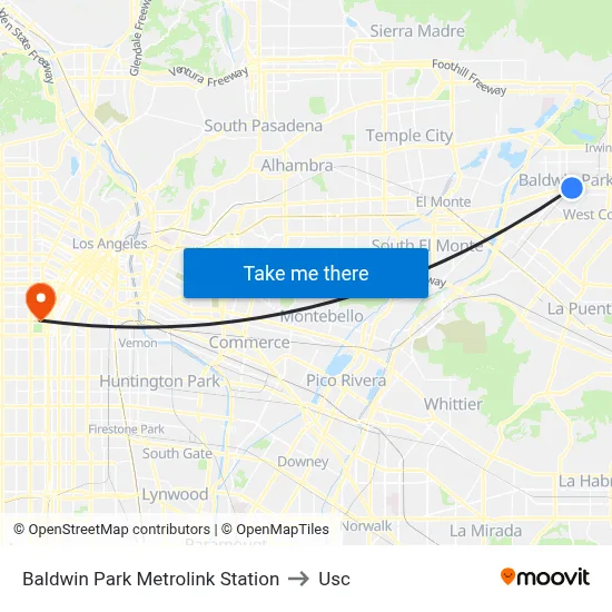 Baldwin Park Metrolink Station to Usc map