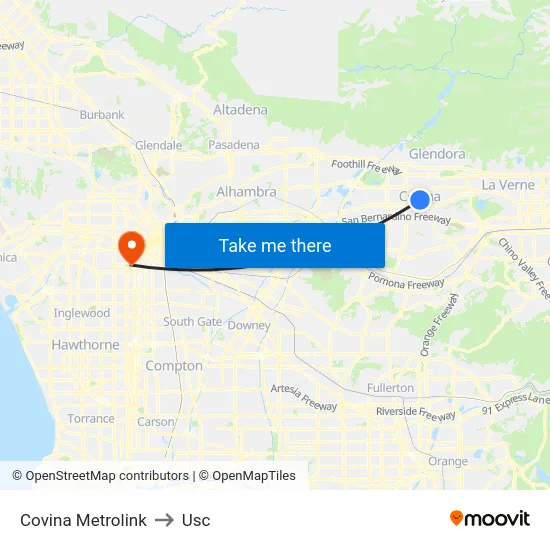 Covina Metrolink to Usc map