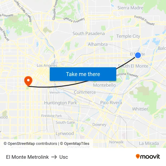 El Monte Metrolink to Usc map