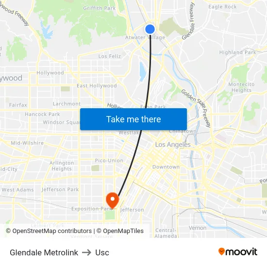 Glendale Metrolink to Usc map