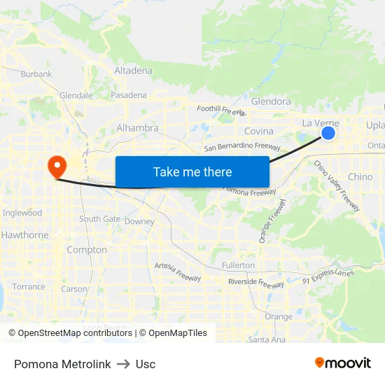 Pomona Metrolink to Usc map
