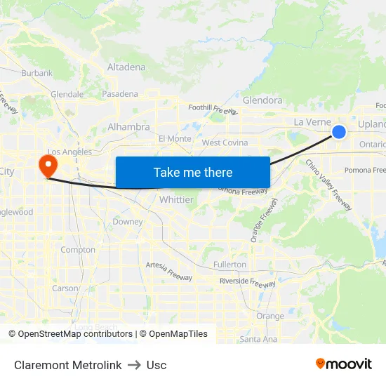 Claremont Metrolink to Usc map