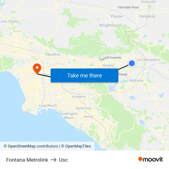 Fontana Metrolink to Usc map