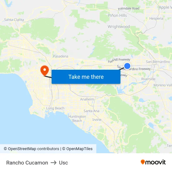 Rancho Cucamon to Usc map