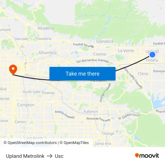 Upland Metrolink to Usc map