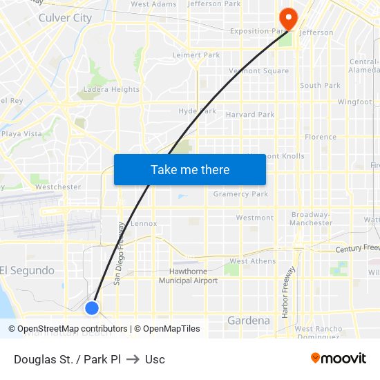 Douglas St. / Park Pl to Usc map