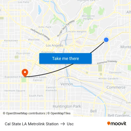 Cal State LA Metrolink Station to Usc map