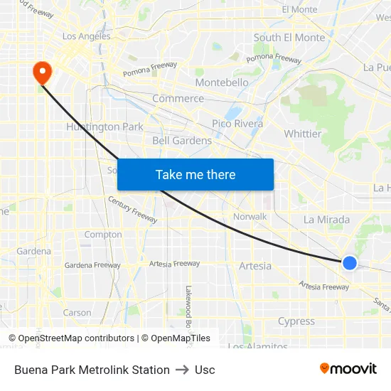 Buena Park Metrolink Station to Usc map
