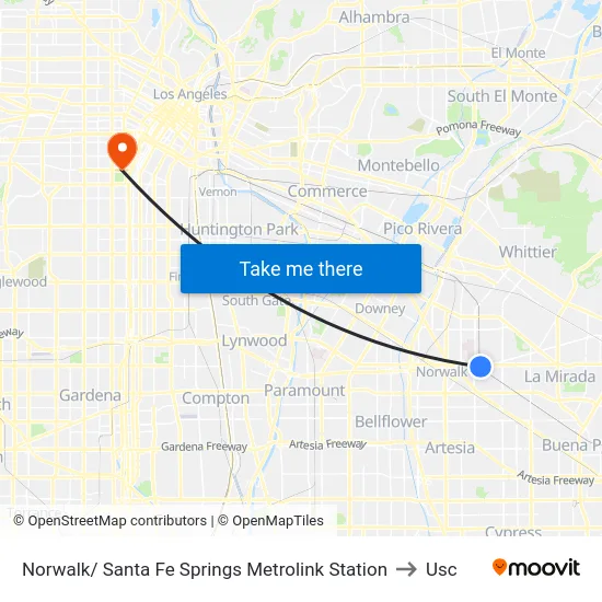 Norwalk/ Santa Fe Springs Metrolink Station to Usc map