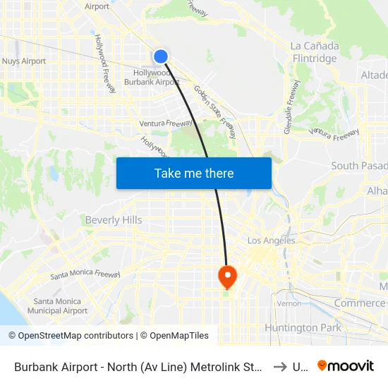 Burbank Airport - North (Av Line) Metrolink Station to Usc map