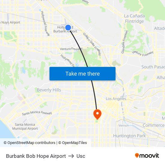 Burbank Bob Hope Airport to Usc map