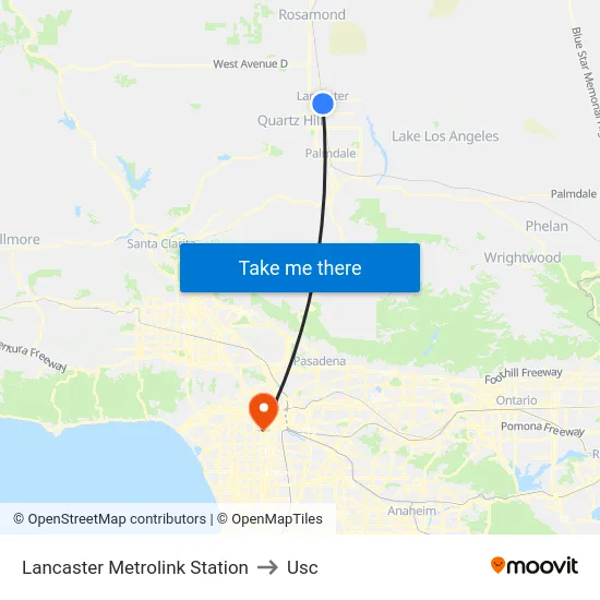 Lancaster Metrolink Station to Usc map