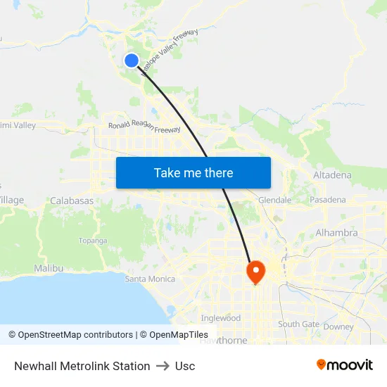 Newhall Metrolink Station to Usc map