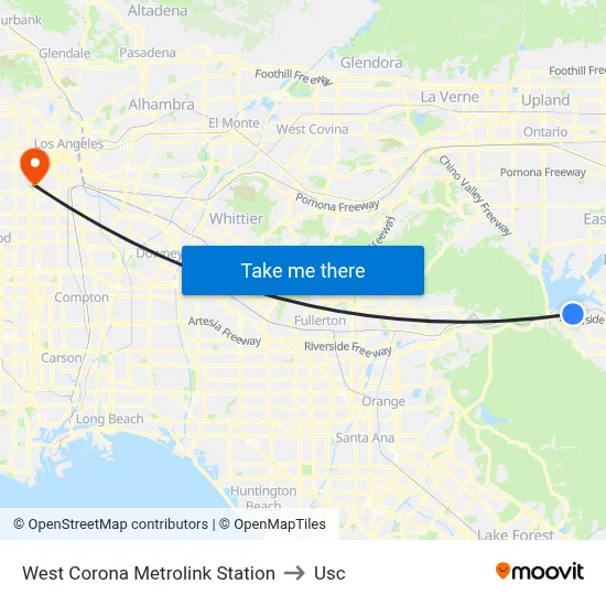 West Corona Metrolink Station to Usc map