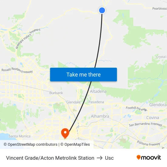 Vincent Grade/Acton Metrolink Station to Usc map