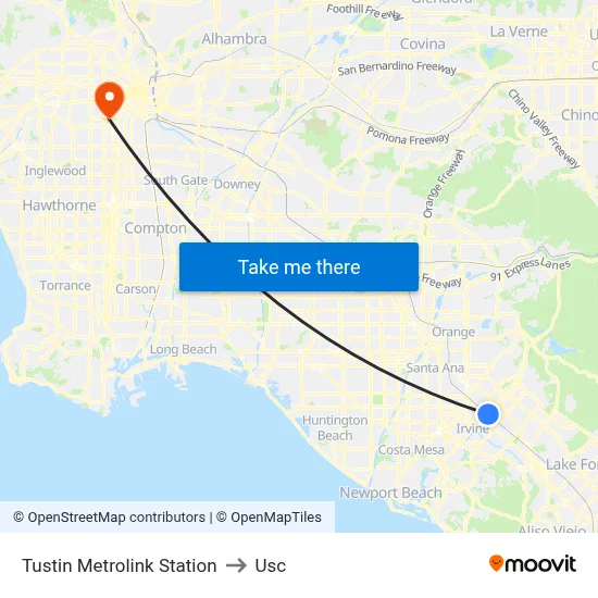 Tustin Metrolink Station to Usc map