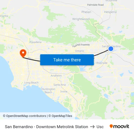 San Bernardino - Downtown Metrolink Station to Usc map