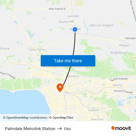 Palmdale Metrolink Station to Usc map