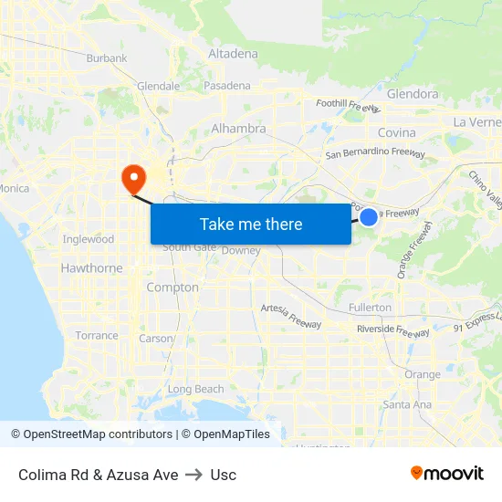 Colima Rd & Azusa Ave to Usc map