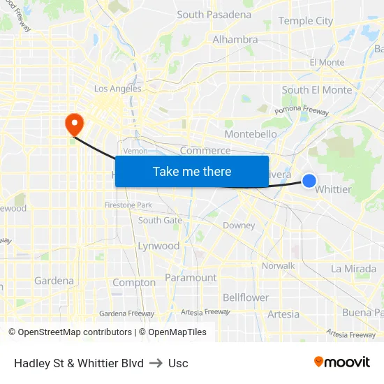 Hadley St & Whittier Blvd to Usc map