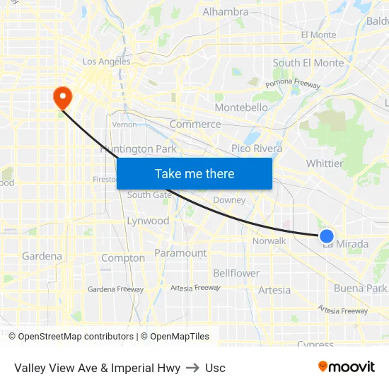 Valley View Ave & Imperial Hwy to Usc map