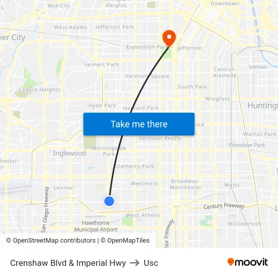 Crenshaw Blvd & Imperial Hwy to Usc map