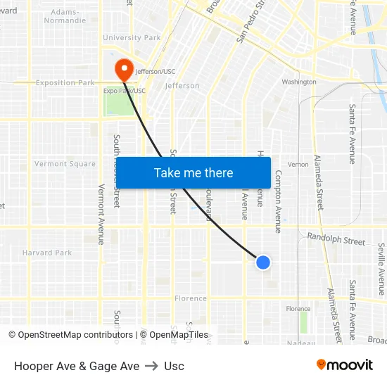 Hooper Ave & Gage Ave to Usc map