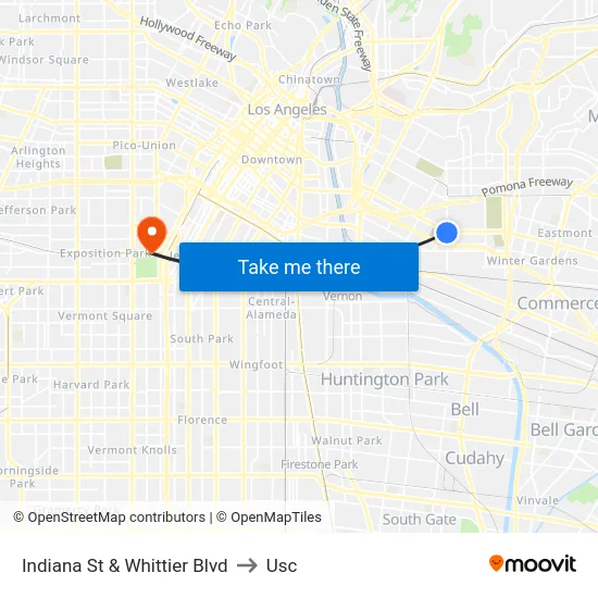 Indiana St & Whittier Blvd to Usc map