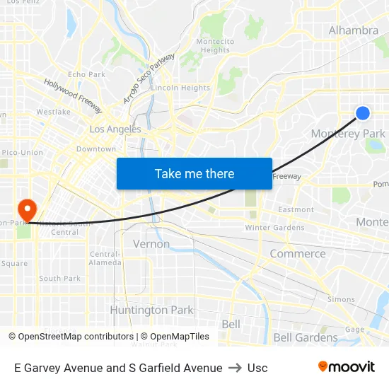 E Garvey Avenue and S Garfield Avenue to Usc map