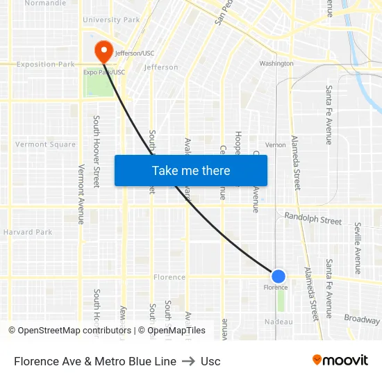 Florence Ave & Metro Blue Line to Usc map