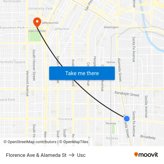 Florence Ave & Alameda St to Usc map